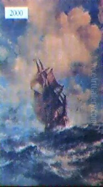 Sailing Ship On Choppy Water With Seagulls Oil Painting by Robert B. Hopkin