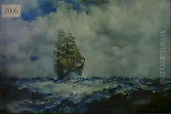 Three Masted Ship Oil Painting by Robert B. Hopkin