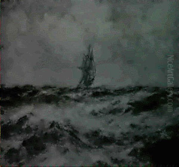 A Ship In Stormy Seas Oil Painting by Robert B. Hopkin