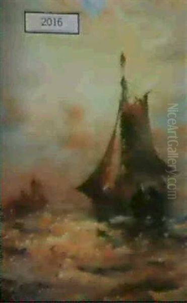 Sailboat Anchoring Oil Painting by Robert B. Hopkin