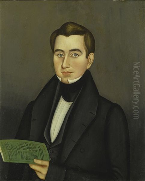 Portrait Of A Young Man Holding A Green Pamphlet 