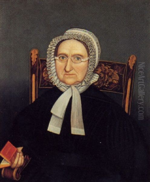 Portrait Of Mrs. Sarah Reed With Bonnet And Holding A Red Bible Oil Painting by Milton W. Hopkins