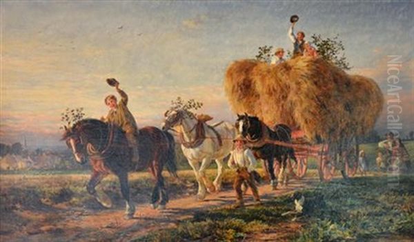 Bringing Home The Harvest Oil Painting by William H. Hopkins