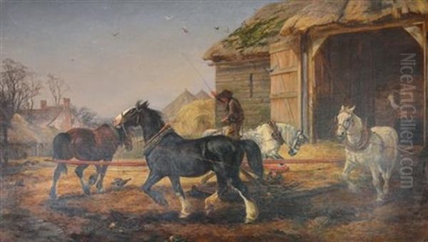 Threshing The Harvest Oil Painting by William H. Hopkins