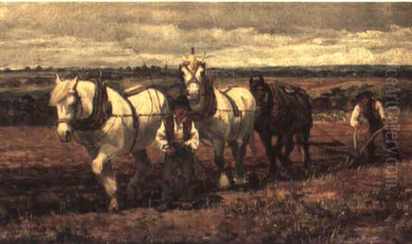 'all As He Whistled At His Plough' (old Berkshire Ditty) Oil Painting by William H. Hopkins