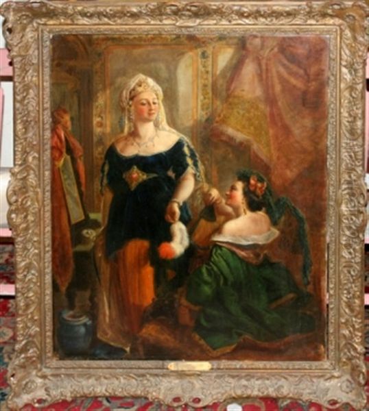 2 Women In A Dressing Room Oil Painting by Edward William John Hopley