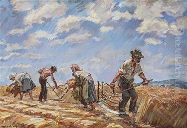 Harvest Oil Painting by Frantisek Hoplicek