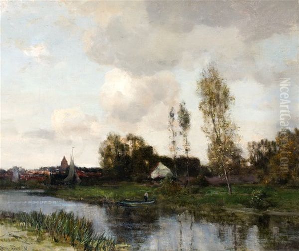 Dorp Aan De Linge Oil Painting by Ferdinand Bernhard Hoppe