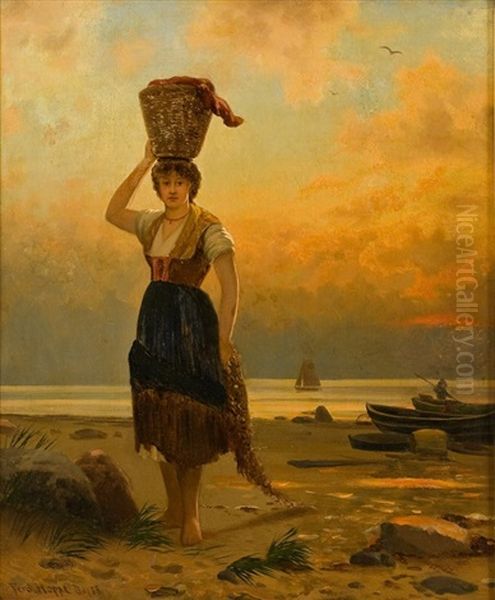 Frau Im Abendlicht Am Strand Oil Painting by Ferdinand Theodor Hoppe