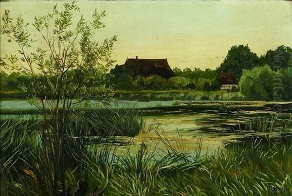 Fachwerkkaten In Sommerlicher Seenlandschaft Bei Heikendorf Oil Painting by Ferdinand Theodor Hoppe