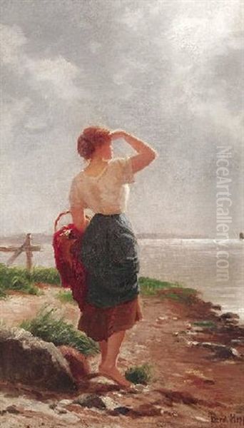 Bildnis Einer Jungen Frau An Der Ostseekuste Oil Painting by Ferdinand Theodor Hoppe