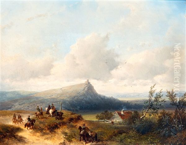 Valkenjacht In Heuvellandschap Oil Painting by Johannes Franciscus Hoppenbrouwers