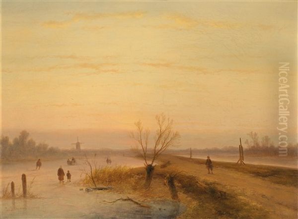 Winterabend Oil Painting by Johannes Franciscus Hoppenbrouwers