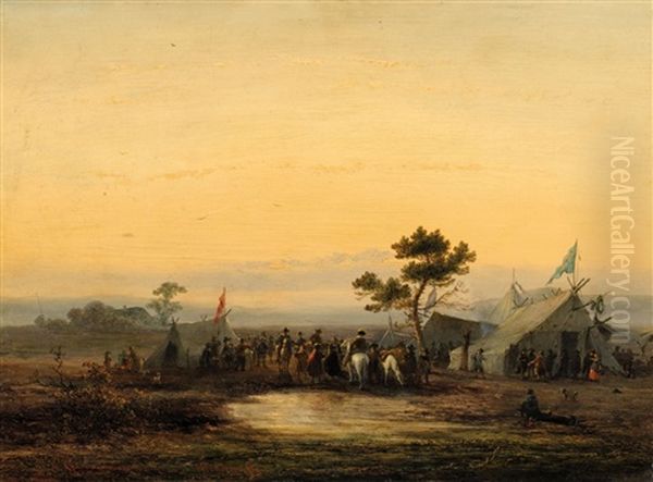 Landscape With A Military Camp Oil Painting by Johannes Franciscus Hoppenbrouwers