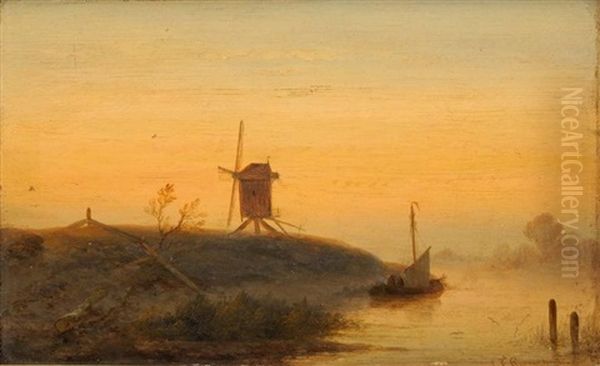 Moulin Au Crepuscule Oil Painting by Johannes Franciscus Hoppenbrouwers