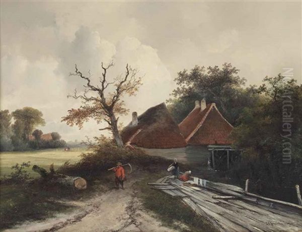 Laundry Day Oil Painting by Johannes Franciscus Hoppenbrouwers