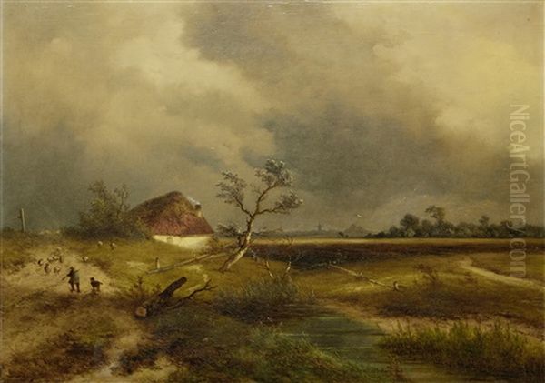 The Approaching Storm Oil Painting by Johannes Franciscus Hoppenbrouwers