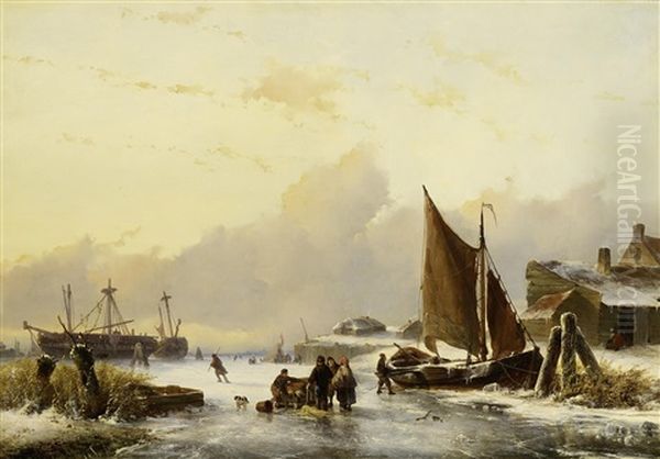 Wintertag An Der Hollandischen Kuste Oil Painting by Johannes Franciscus Hoppenbrouwers