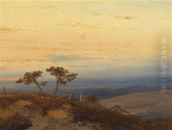 Abendstimmung Uber Einer Weiten Abendlandschaft by Johannes Franciscus Hoppenbrouwers