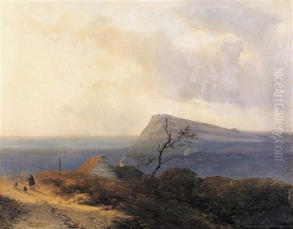 Landschaft Mit Schafer Vor Einer Kohlerei Oil Painting by Johannes Franciscus Hoppenbrouwers