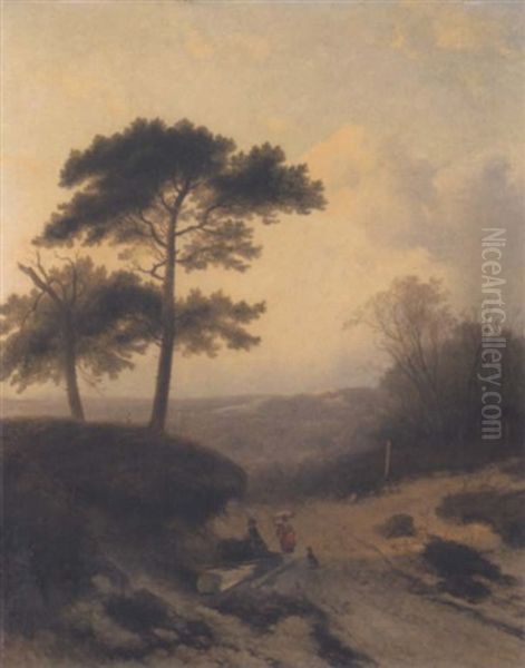 Landschaft Mit Rastenden Wanderern Oil Painting by Johannes Franciscus Hoppenbrouwers