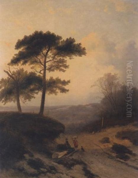 Landschaft Mit Rastenden Wanderern Oil Painting by Johannes Franciscus Hoppenbrouwers