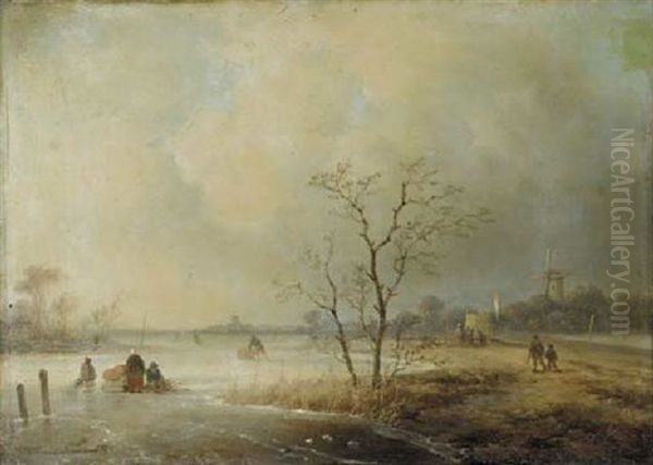 Winter Activities Oil Painting by Johannes Franciscus Hoppenbrouwers