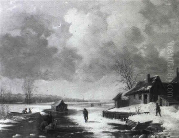 Winterlandschaft Mit Bauernhaus Und Figurlicher Staffage by Johannes Franciscus Hoppenbrouwers