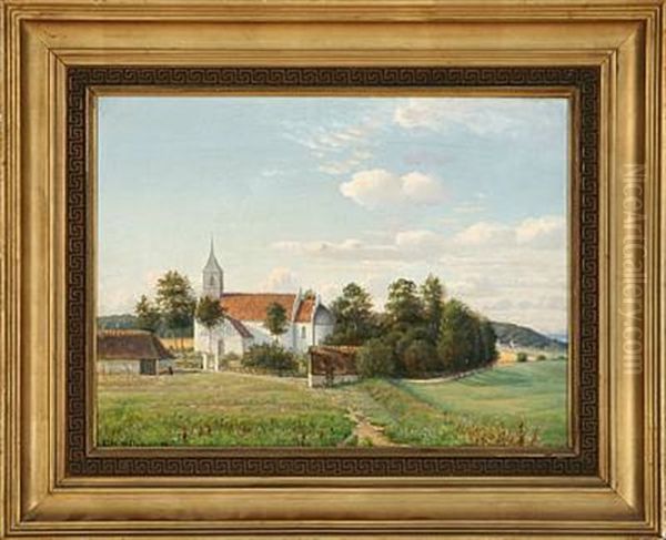 Summer Day At Noddebo Church, Denmark Oil Painting by Hans Thorvald Emilius Hoppensach