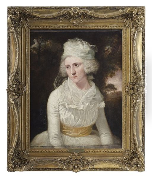 Portrait Of A Lady In A White Lace Cap Oil Painting by Sir John Hoppner