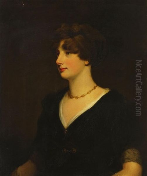 Portrait Of Jane, Daughter Of Lt. Gen. Sir Thomas Spencer Wilson Bt., Half Length, In A Black Lace Dress Oil Painting by Sir John Hoppner