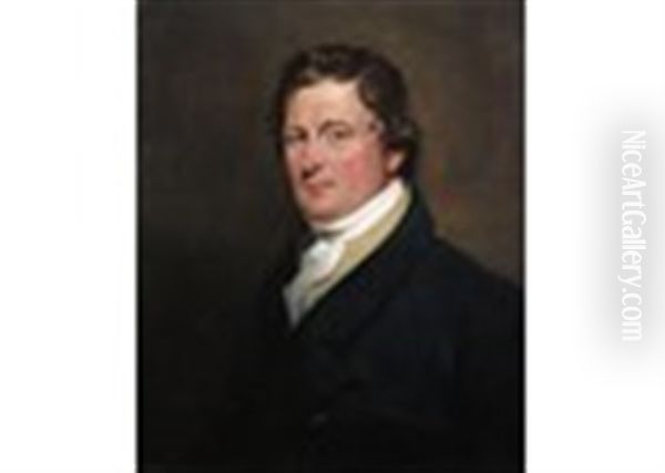 Portrait Of Charles Warren (1762-1823), Head And Shoulders, Wearing A Blue Coat And White Stock Oil Painting by Sir John Hoppner