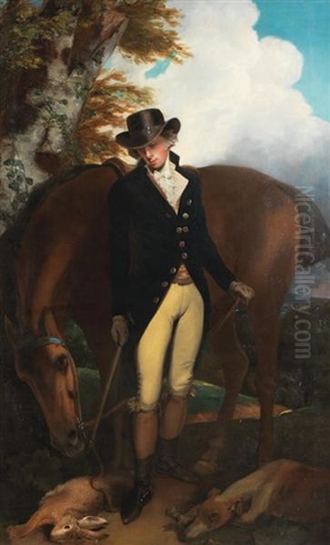 Portrait Of Thomas Norton Of Kingston Bowsey, Full-length, With His Horse And Dog Oil Painting by Sir John Hoppner