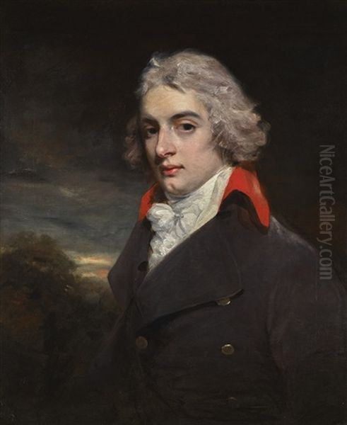 Portrait Of Sir John Osborn, Bt (1772-1848), Of Chicksands Priory, Bedfordshire, Half-length, Wearing A Blue Coat With A Red Lined Collar And White Neck Cloth Oil Painting by Sir John Hoppner