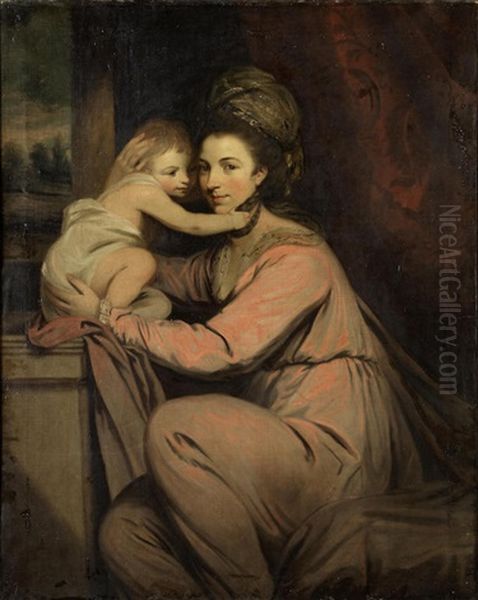 Portrait Of Anne Butler Nee Wandesford, Later Countess Of Ormonde With A Child, Full-length, In An Interior Oil Painting by Sir John Hoppner