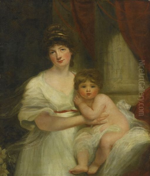 Portrait Of The Countess Of Oxford And Her Daughter, Lady Jane Elizabeth Harley Oil Painting by Sir John Hoppner