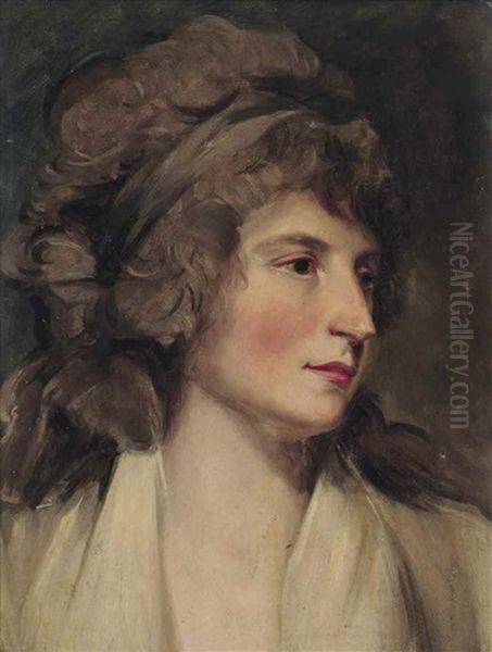 Portrait Of A Lady, Bust-length, In A White Dress Oil Painting by Sir John Hoppner