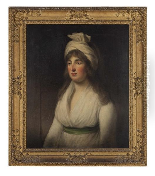 Half-length Portrait Of A Lady In A White Dress And Turban Oil Painting by Sir John Hoppner