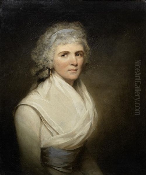 Portrait Of A Lady, Said To Be Mary Robinson Nee Jackson (1755-1838), Bust-length, In A White Dress Oil Painting by Sir John Hoppner