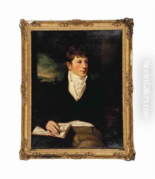 Portrait Henry Martin, Three-quarter-length, Seated By A Column, Holding A Book In His Right Hand Oil Painting by Sir John Hoppner