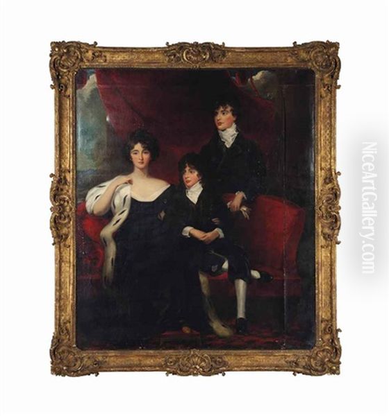 A Group Portrait Of A Lady And Two Young Men Oil Painting by Sir John Hoppner