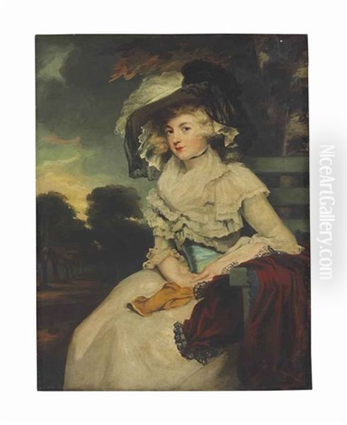 Portrait Of A Lady, Three-quarter Length Oil Painting by Sir John Hoppner