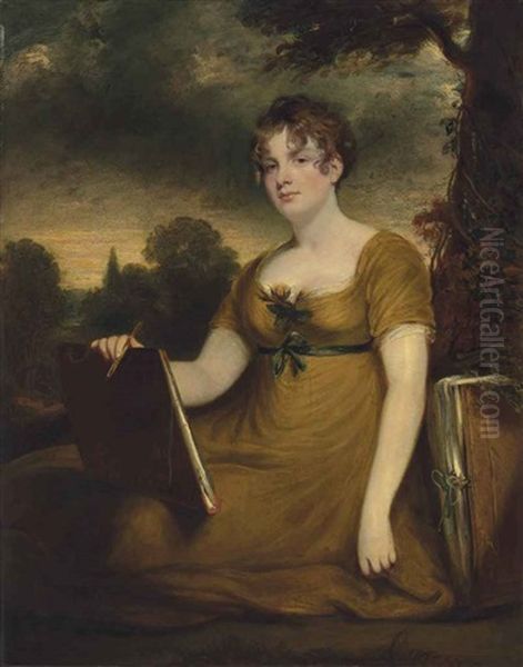 Portrait Of Mary Anne Nugent-temple-grenville, Lady Arundell Of Wardour (1787-1845), Three-quarter-length, In A Mustard Dress... by Sir John Hoppner