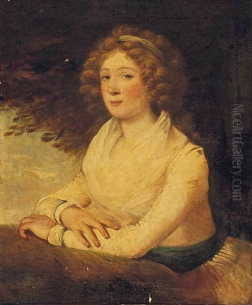 Portrait Of A Lady, Traditionally Identified As Mrs Billington, Half-length, In A White Dress, In A Landscape Oil Painting by Sir John Hoppner