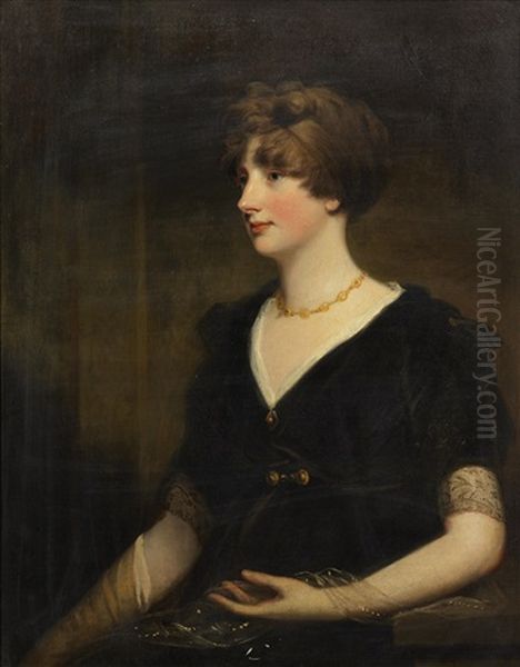 Portrait Of Jane, Daughter Of Lt. Gen. Sir Thomas Spencer Wilson Bt., Half Length, In A Black Lace Dress Oil Painting by Sir John Hoppner