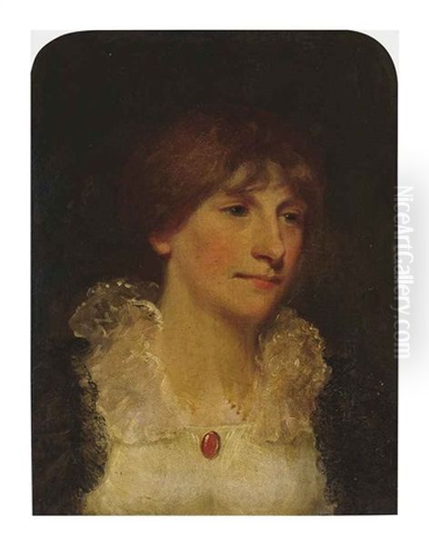 Portrait Of A Lady, Bust-length, In A White Chemise With A Black Coat Oil Painting by Sir John Hoppner