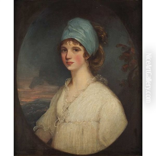 Portrait Of A Lady In A Blue Turban Oil Painting by Sir John Hoppner