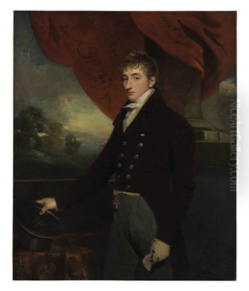 Portrait Of James Wedderburn In A Plum Coat, Holding A Hat Oil Painting by Sir John Hoppner