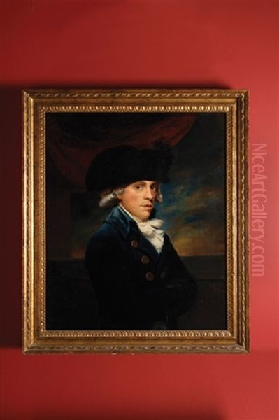 Portrait Of A Young Gentleman, In A Blue Coat And Tricorne Hat Oil Painting by Sir John Hoppner