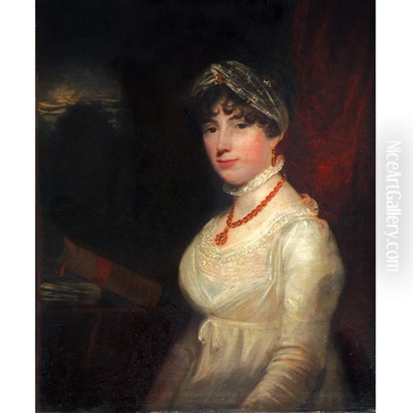 Portrait Of A Lady In White Oil Painting by Sir John Hoppner